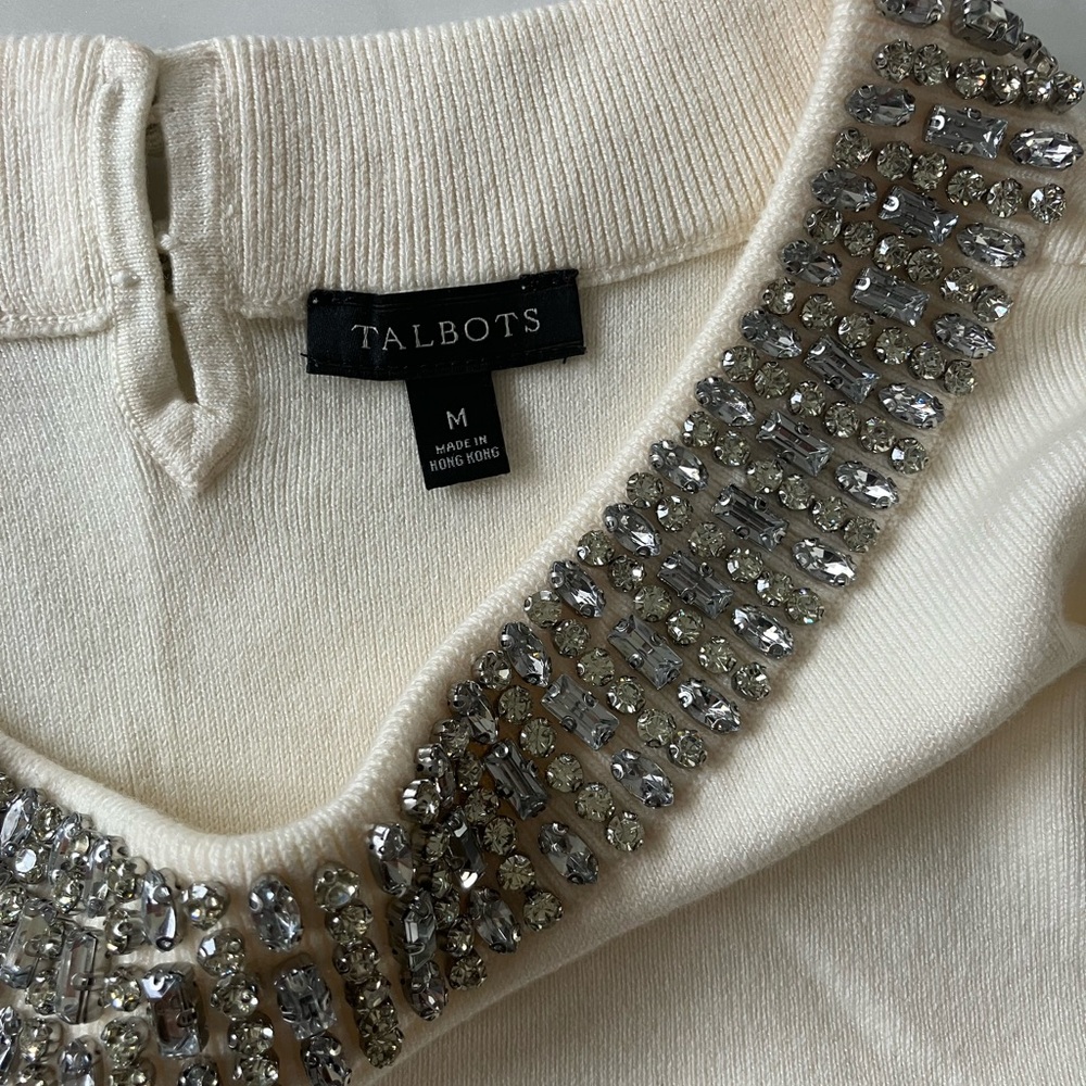 Elegant White Embellished Women's Sweater Top Sz M